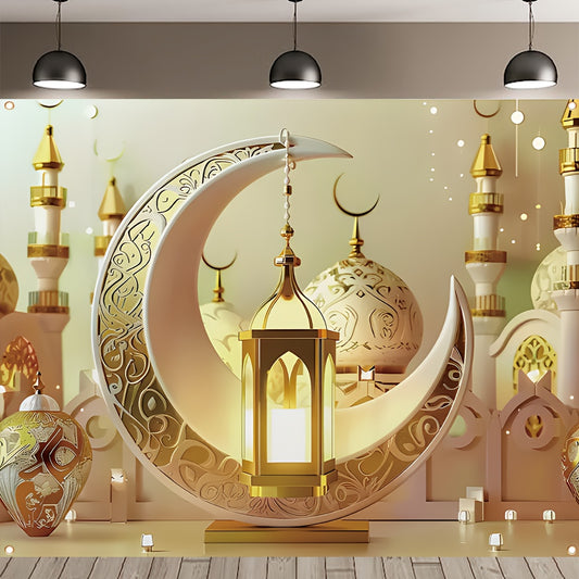 Elegant Ramadan Mubarak Polyester Banner - 210.06cm x 180.09cm | Perfect for Eid Al Fitr Celebrations, Indoor & Outdoor Decor