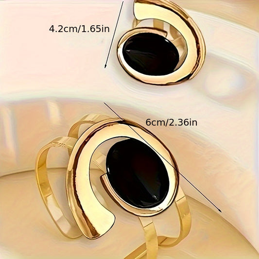 "Elegant Vintage Faux Pearl Inlay Bracelet & Ring Set, All-Season Accessory"