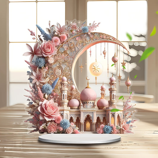 2D Flat, Elegant Ramadan Celebration Acrylic Decor - Crescent Moon & Mosque Design, 2D, Perfect for Home, Office, Garden | Ideal Islamic Gift, Ramadan, Islamic Home Decor