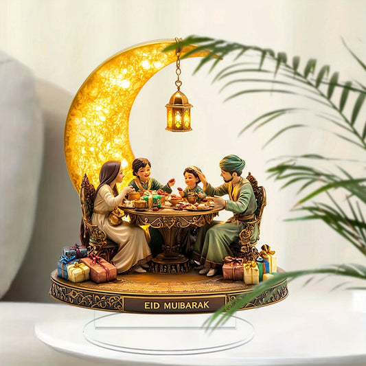 Elegant 2D Acrylic Ramadan Eid Al-Fitr Tabletop Statue - Boho Style, Solar Powered, No Electricity Required, Perfect for Home and Party Decor, Window Display, Ideal Gift for Muslim Celebrations, Festive Home Decor, Intricate