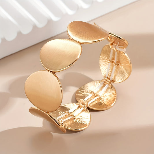 "1pc Vintage Elegant Zinc Alloy Elastic String Bracelet – Geometric Circular Splicing Design, Color Contrast Fashion Accessory for Women."