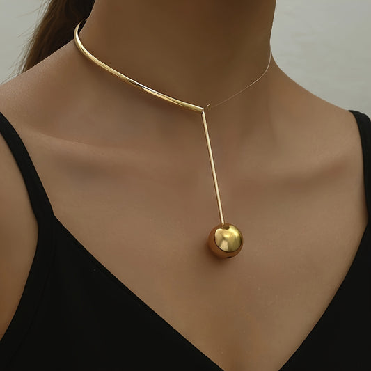 "Elegant Asymmetrical Circle Pendant Necklace with Transparent Fishing Line – Chic Copper Collar for Everyday & Party Wear."