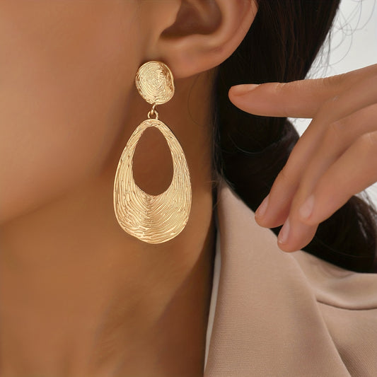 Hollow Teardrop Shape Golden Dangle Earrings Elegant