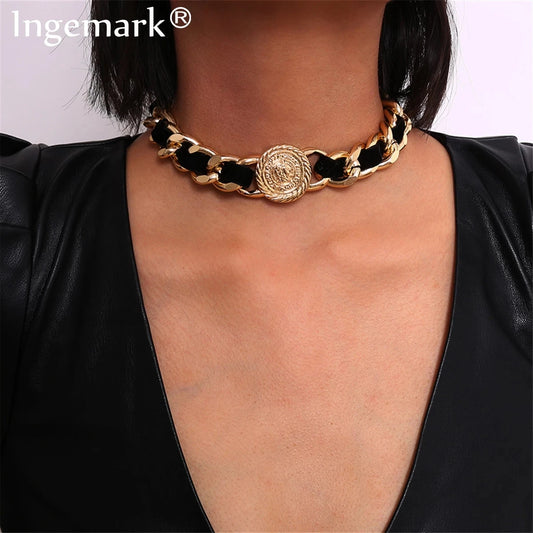 Chunky Hip Hop Twist Chain Necklace for Women and Men, Steampunk Velvet Choker Jewelry