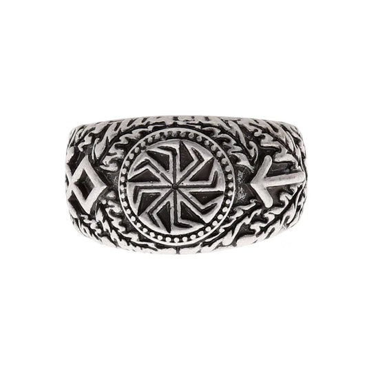 1pc Slavic Amulet Kolovrat Ring – Nordic Viking Compass Vegvisir, Odin Runes, Pagan Valknut Jewelry,
