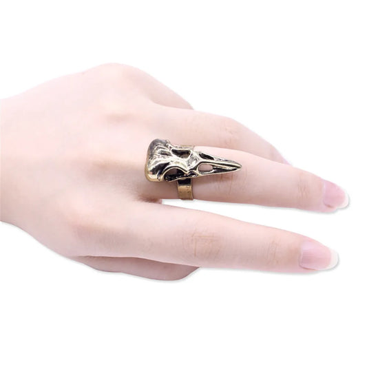 Viking Odin Raven Skull Ring – Gothic Nordic design with crow/eagle skull for Men.