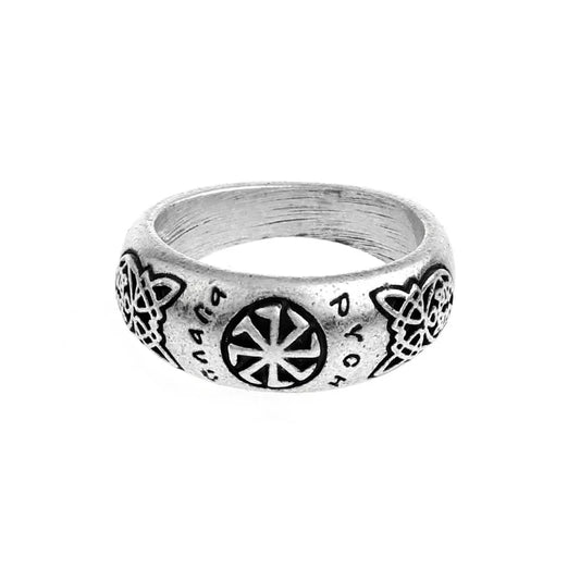 1pc Slavic Amulet Kolovrat Ring – Nordic Viking Compass Vegvisir, Odin Runes, Pagan Valknut Jewelry,