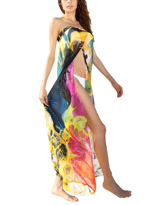 "Women’s Tie-Dye Sleeveless Beach Dress, Bikini Cover-Up, Black/Yellow"