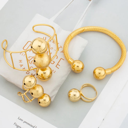 "18K Gold Cuff Beads Bangle Ring – Luxury Dubai Design, Copper Bracelet, Wedding Gift."