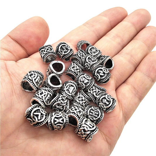 24Pcs Viking Runic Metal Beads for Hair, Beard, and Bracelet Crafting