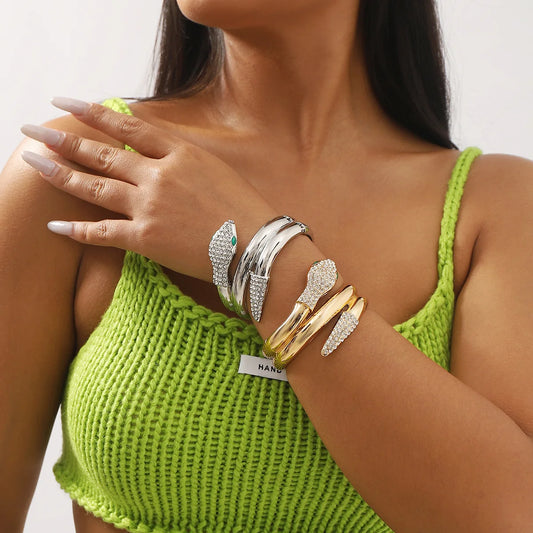 "European-American Diamond Spirit Snake Multi-Layer Hip-Hop Open Bracelet"