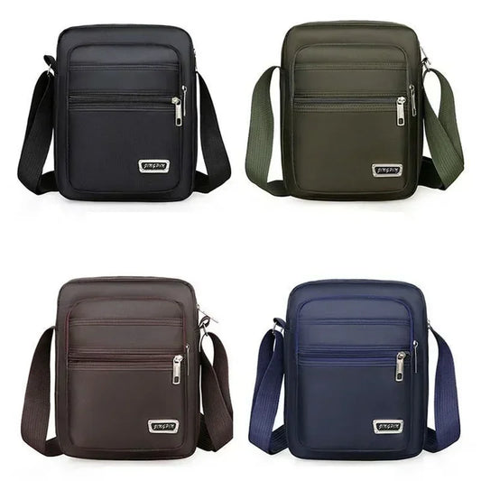 Men's waterproof nylon crossbody bag with zipper pockets, perfect for casual and travel use.