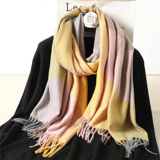 Autumn Winter Korean Grid Tassel Scarf for Women