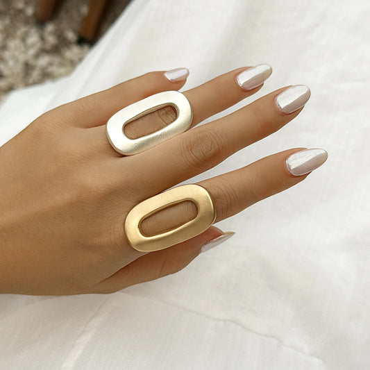 Exaggerated Hollow Geometric Oval Adjustable Ring for Women