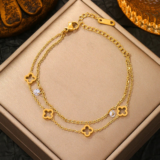"CDD Light Luxury Simple Hollow-Out Four Leaf Clover Bracelet for Women – Trendy Stainless Steel Jewelry"