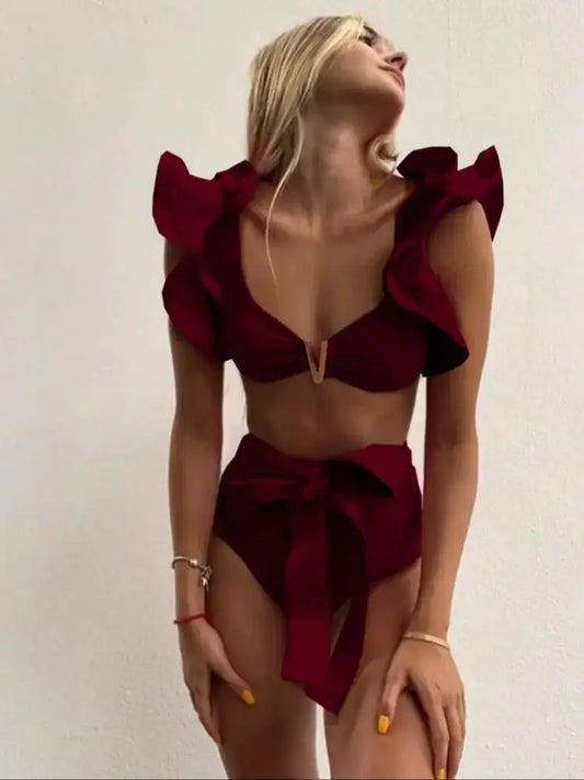 Two-Piece Floral Push-Up Padded Bra Ruffle Bandage Bikini Set 2025