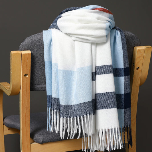 Luxury Cashmere Plaid Winter Wrap Scarf with Fringe for Men and Women