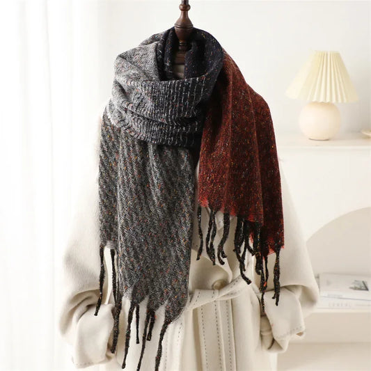 Geometric Stripe Winter Cashmere Scarf for Women