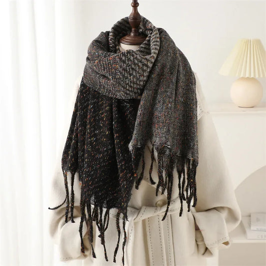 Geometric Stripe Winter Cashmere Scarf for Women