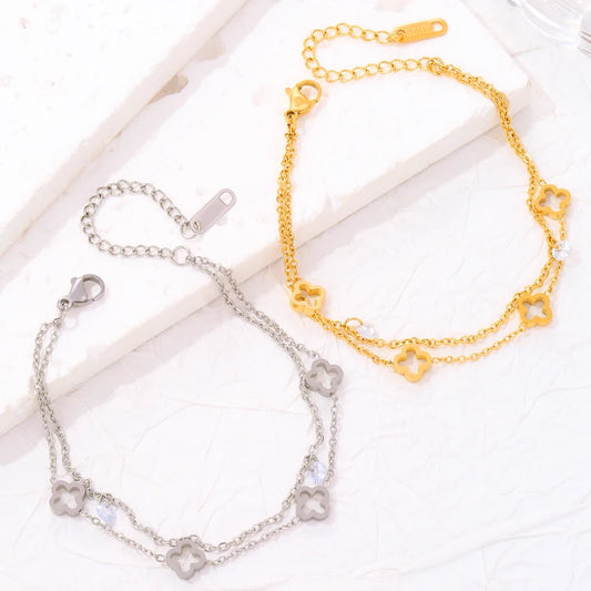 "CDD Light Luxury Simple Hollow-Out Four Leaf Clover Bracelet for Women – Trendy Stainless Steel Jewelry"