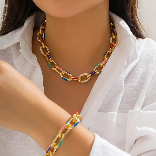 "2Pcs/Set Colorful Bohemian Choker Necklace & Bracelet Jewelry Set for Women"