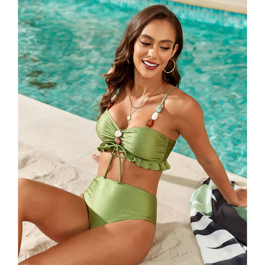 "2025 New Three-Piece Swimwear Set, Sexy Drawstring Bodysuit with Long Skirt for Women"