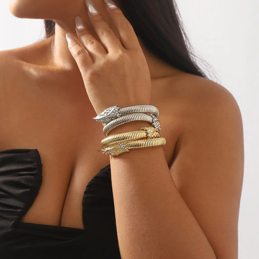 "European-American Diamond Snake Winding Bracelet, Punk Hip-Hop Style"