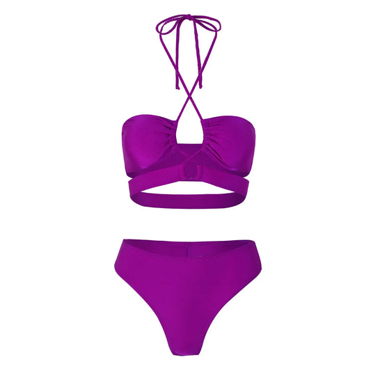 "2025 New Braided Rope Solid Brazilian Bikini Set, Sexy Swimwear for Women"