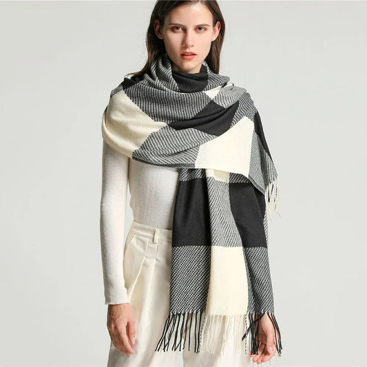Autumn Winter Korean Grid Tassel Scarf for Women
