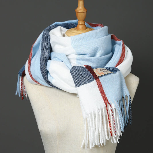Luxury Cashmere Plaid Winter Wrap Scarf with Fringe for Men and Women