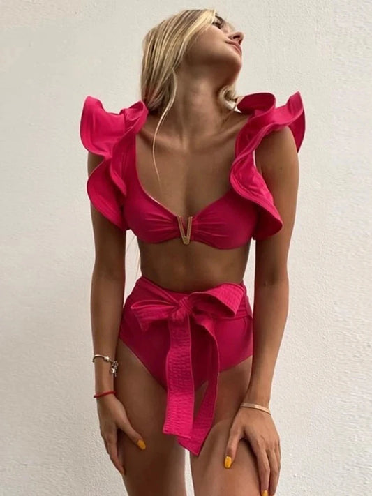 Two-Piece Floral Push-Up Padded Bra Ruffle Bandage Bikini Set 2025