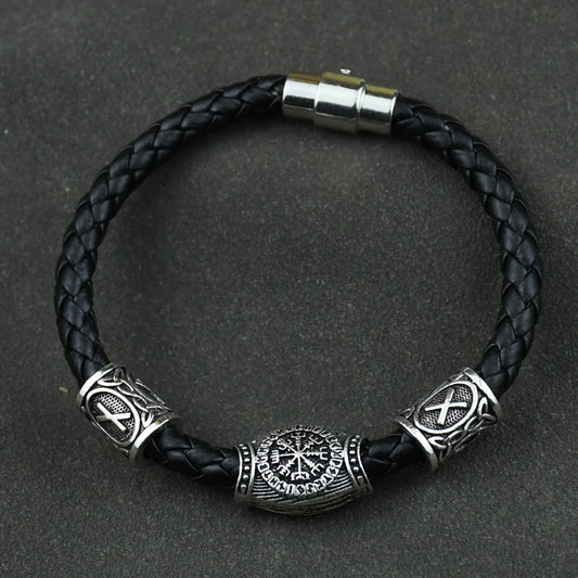 "Viking-inspired jewelry with runes, beads, and charms for men and women, including bracelets and bangles.