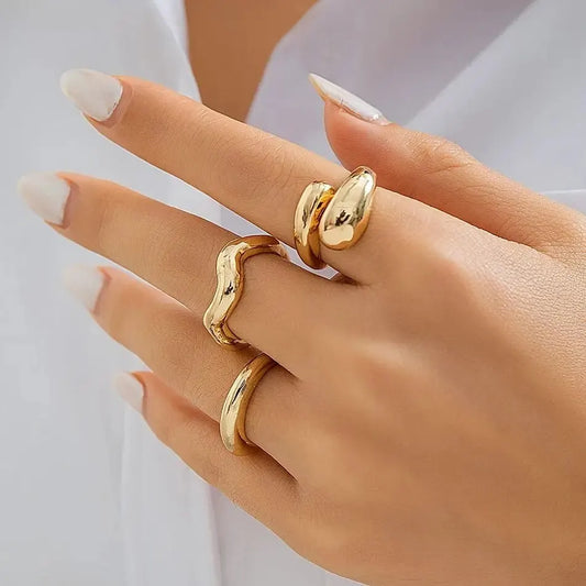 Women's Geometric Wave Ring Set