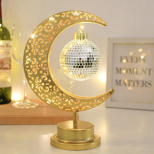 Ramadan Moon Star Light Gold EID Mubarak Ornaments Castle Table Decor 2025 Eid Celebrate Adha Gifts Muslim Desktop Home Decor