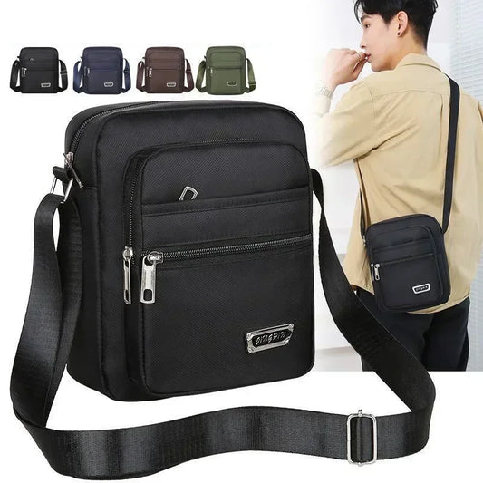 Men's waterproof nylon crossbody bag with zipper pockets, perfect for casual and travel use.