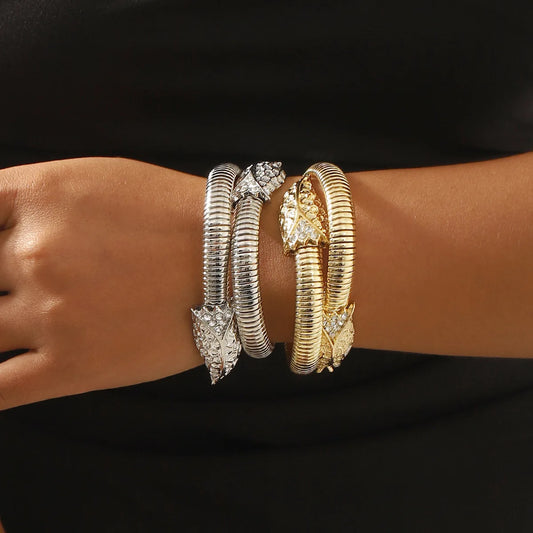 "European-American Diamond Snake Winding Bracelet, Punk Hip-Hop Style"