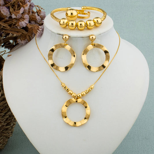 "Arabic Dubai Women's Jewelry Set – Bead Earrings, Necklace, Gold Bracelet, Ring, Wedding Gift."