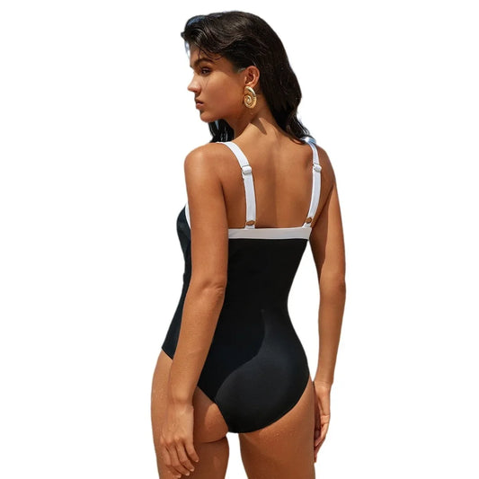 "2025 New One-Piece Swimsuit for Women, Sexy Thongs Spliced Halter Beachwear"