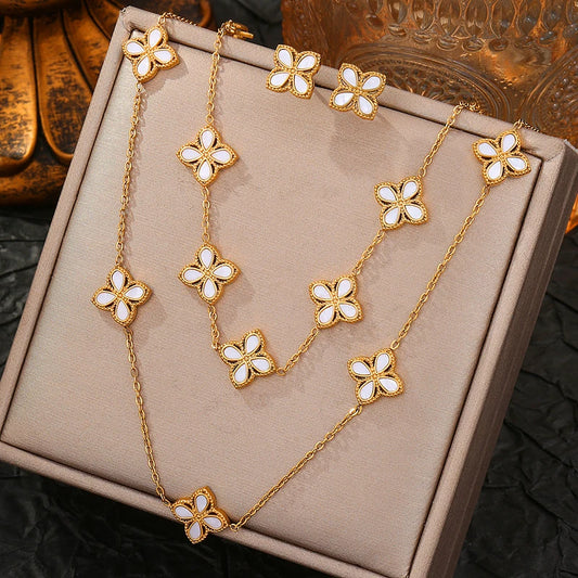 "316L Stainless Steel Four-Leaf Clover Jewelry Set for Women"