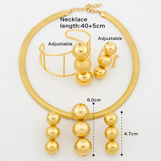 "Dubai Gold Color Beads Earrings & Pendant Jewelry Set for Women – Ethiopia Bridal Necklace, Bangle, Ring, Party Christmas Gift."