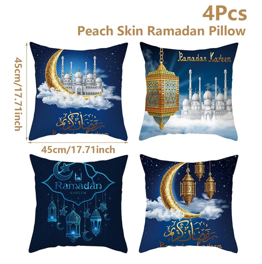 Eid Mubarak Pillowcase Cushion Cover Ramadan Kareem Decor For Home 2025 Sofa Cushion Cover Islamic Mosque Muslim Party Gifts