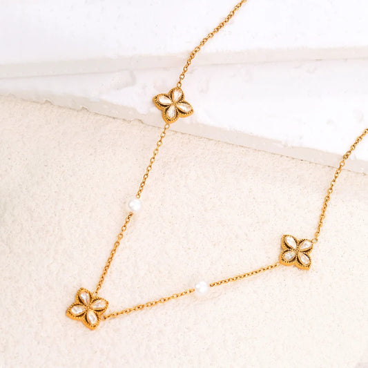 "316L Stainless Steel Four-Leaf Clover Necklace with CZ Crystals