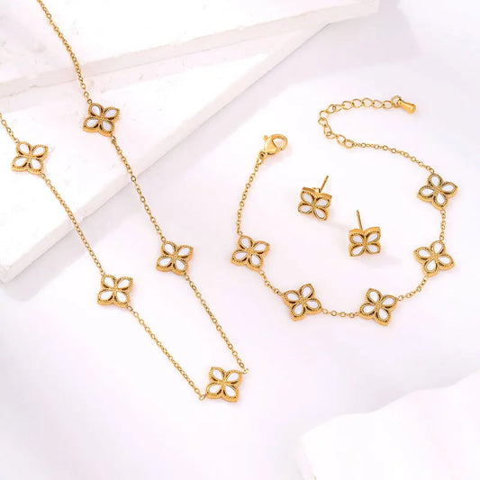 "316L Stainless Steel Four-Leaf Clover Jewelry Set for Women"