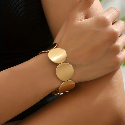 "1pc Vintage Elegant Zinc Alloy Elastic String Bracelet – Geometric Circular Splicing Design, Color Contrast Fashion Accessory for Women."