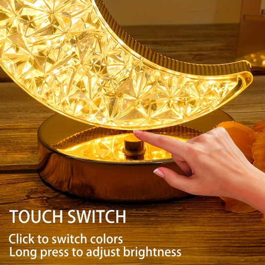 1pc Moon Table Lamp - Romantic Decorative Item for Bedroom, Ramadan, Eid al-Fitr, Valentine'S Day, Weddings, Birthdays, Graduation Ceremonies, and Parties - LED Lights, Power Mode, No Battery, Moon and Stars Shape, Suitable f