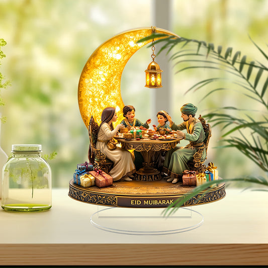 Elegant 2D Acrylic Ramadan Eid Al-Fitr Tabletop Statue - Boho Style, Solar Powered, No Electricity Required, Perfect for Home and Party Decor, Window Display, Ideal Gift for Muslim Celebrations, Festive Home Decor, Intricate