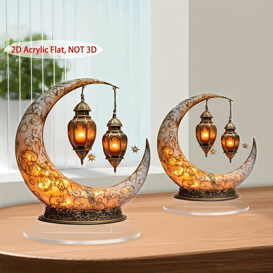 2D Flat, 1 Bohemian Acrylic Moon and Lanterns Sun Catcher - 2D Flat Desktop Display, Festive Ramadan Decor for Home & Office, Ideal Gift for Family, Moon Decor