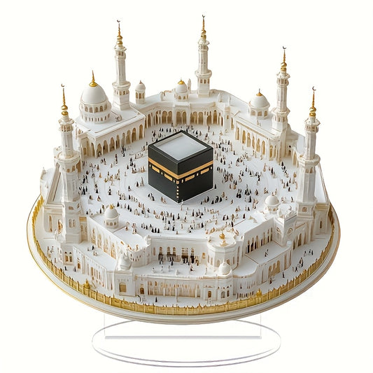 2D Flat A Charming 2D Bohemian-Style Pilgrimage Model, Multifunctional Desktop Display, Made of Acrylic, Bohemian Style, Decorative Signboard for Home Decor, Party Decoration, And Gifts for Ramadan And Eid.