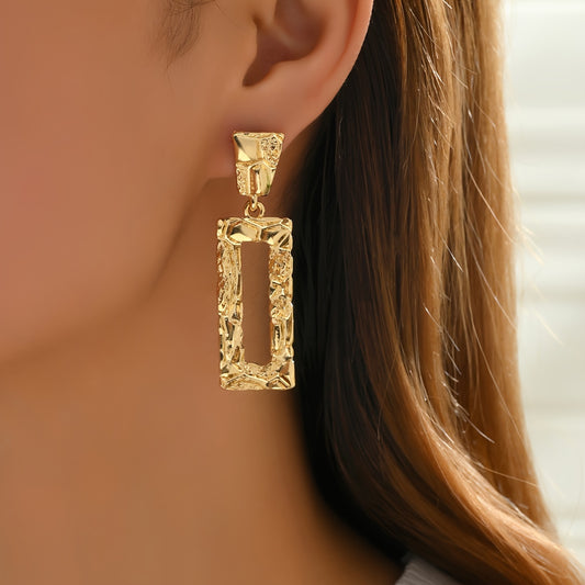 Chic Golden Geometric Drop Earrings for Women – Elegant Zinc Alloy Fashion