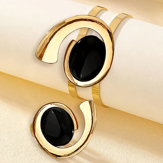 "Set of 2 European & American Stylish Comma Acrylic Ring & Bracelet Set – Creative Autumn/Winter Design."
